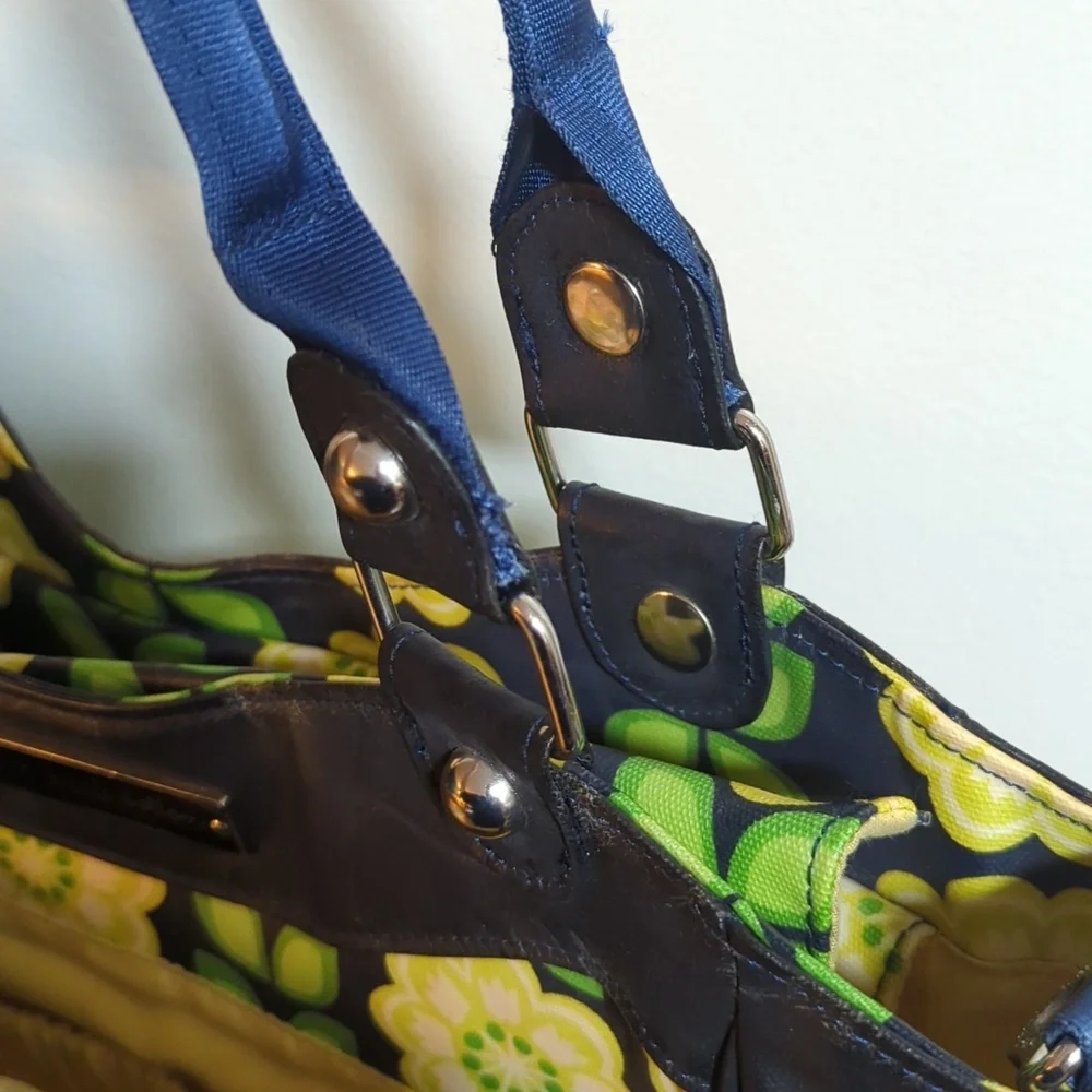 Petunia Pickle Bottom Navy Blue Green Yellow‎ Floral Diaper Bag